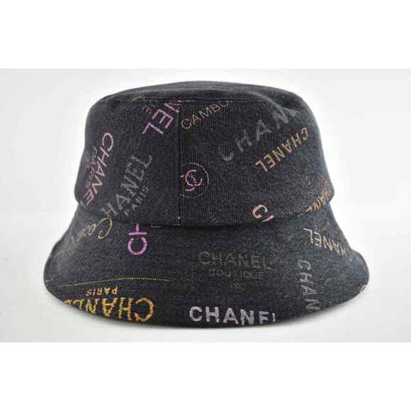 Chanel 22P Black Pink Purple Denim Graffiti CC Logo Sun Cloche Bucket Hat Medium main image 10